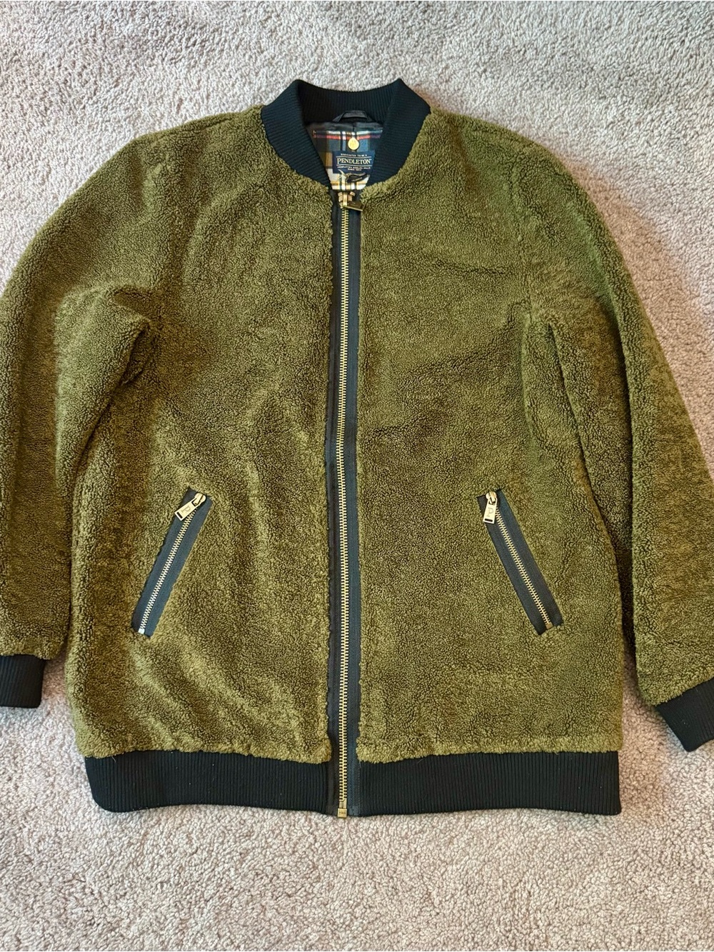 Pendleton Olive Green Sherpa Bomber Jacket - Men